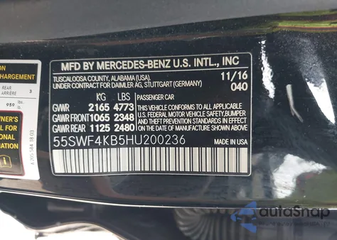 2017 Mercedes-Benz C 300 4Matic/Luxury 4Matic/Sport 4Matic from USA, damaged, VIN 55SWF4KB5HU200236
